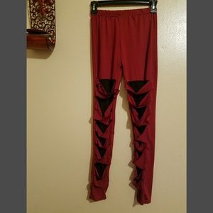 NWOT Dark red and black leggings half way
